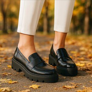 Franco Sarto Black Chunky Loafers
